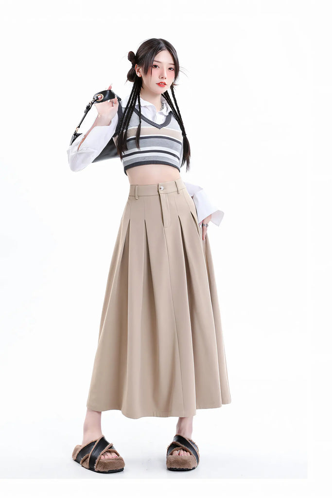 Women’s Midi Pleated Skirt – High-Waist A-Line Skirt 2025 Autumn/Winter
