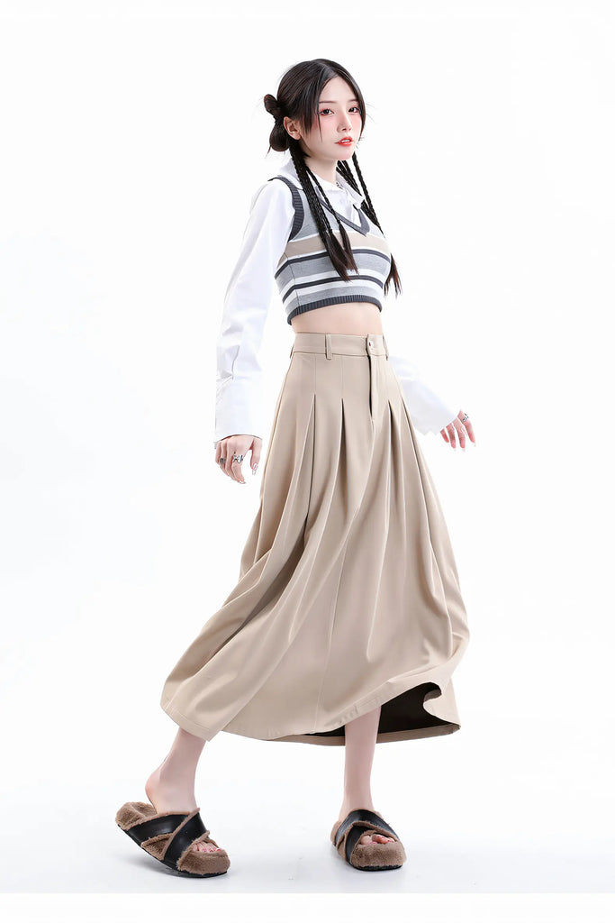 Women’s Midi Pleated Skirt – High-Waist A-Line Skirt 2025 Autumn/Winter