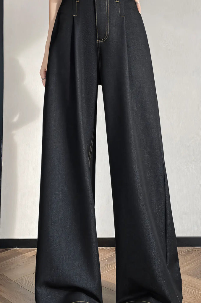 Women’s Tencel Denim Wide-Leg Jeans – High-Waist Straight-Leg Vintage Pants