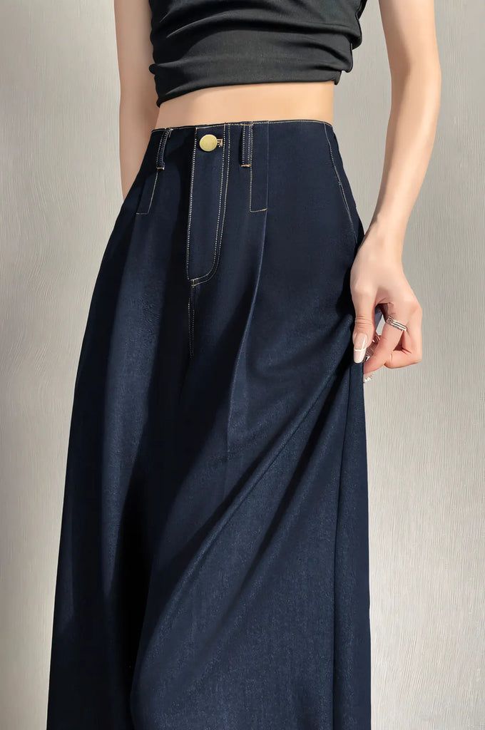 Women’s Tencel Denim Wide-Leg Jeans – High-Waist Straight-Leg Vintage Pants