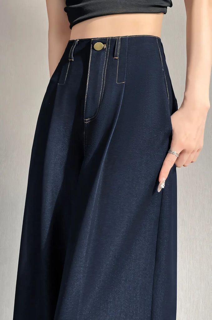 Women’s Tencel Denim Wide-Leg Jeans – High-Waist Straight-Leg Vintage Pants