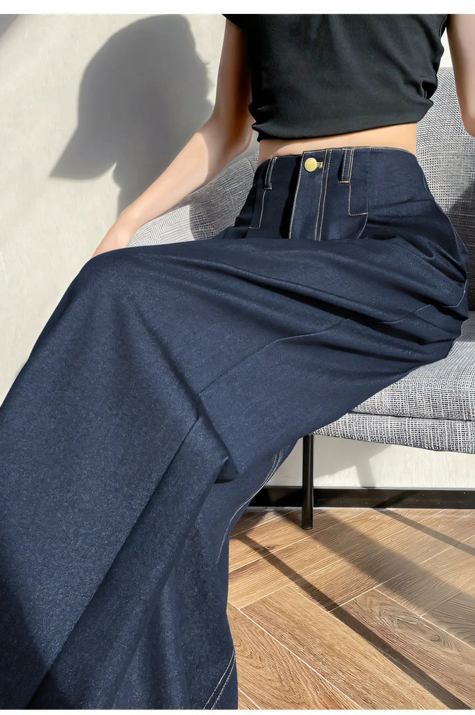 Women’s Tencel Denim Wide-Leg Jeans – High-Waist Straight-Leg Vintage Pants