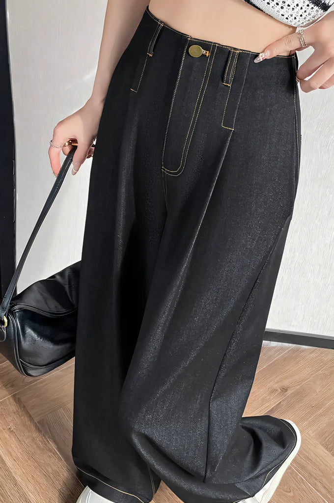Women’s Tencel Denim Wide-Leg Jeans – High-Waist Straight-Leg Vintage Pants