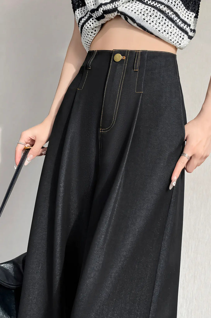 Women’s Tencel Denim Wide-Leg Jeans – High-Waist Straight-Leg Vintage Pants