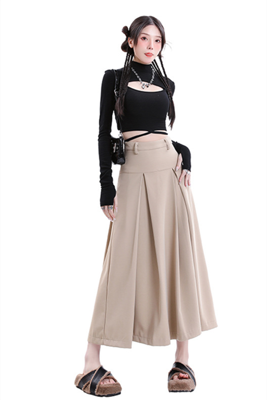 Women’s Black Pleated Skirt – High-Waist A-Line Midi Skirt 2025 SpringSummer