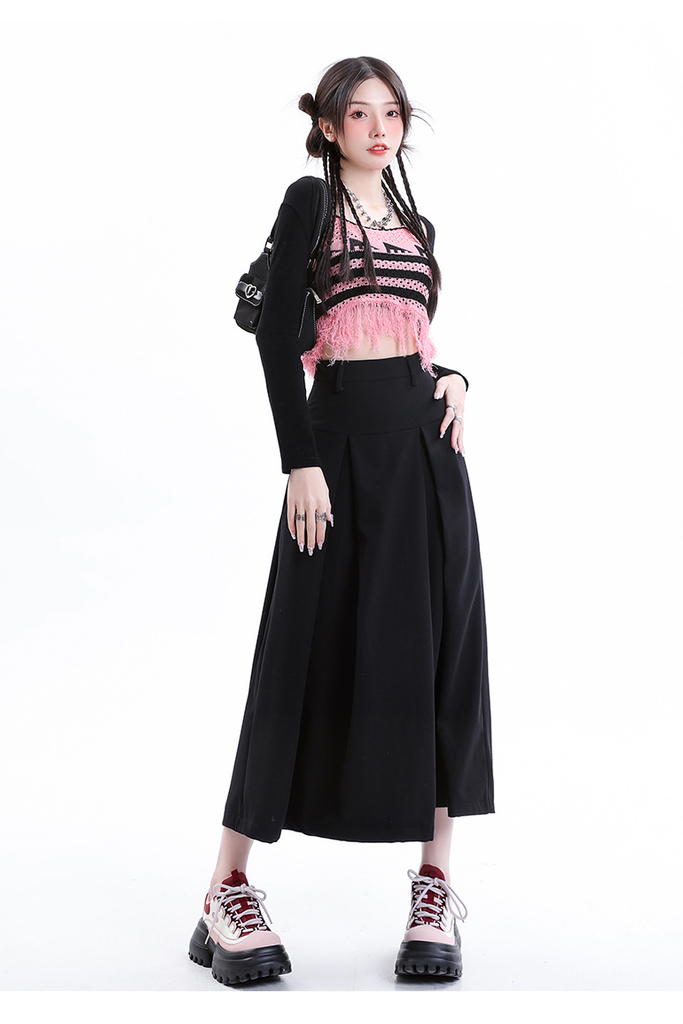Women’s Black Pleated Skirt – High-Waist A-Line Midi Skirt 2025 SpringSummer