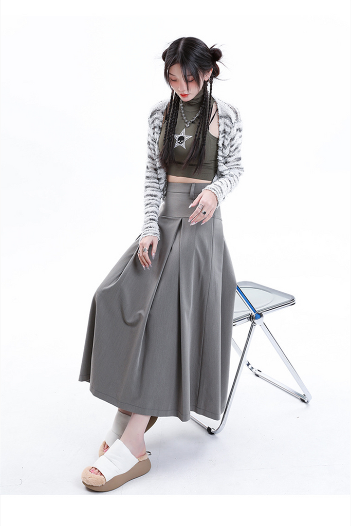 Women’s Black Pleated Skirt – High-Waist A-Line Midi Skirt 2025 SpringSummer
