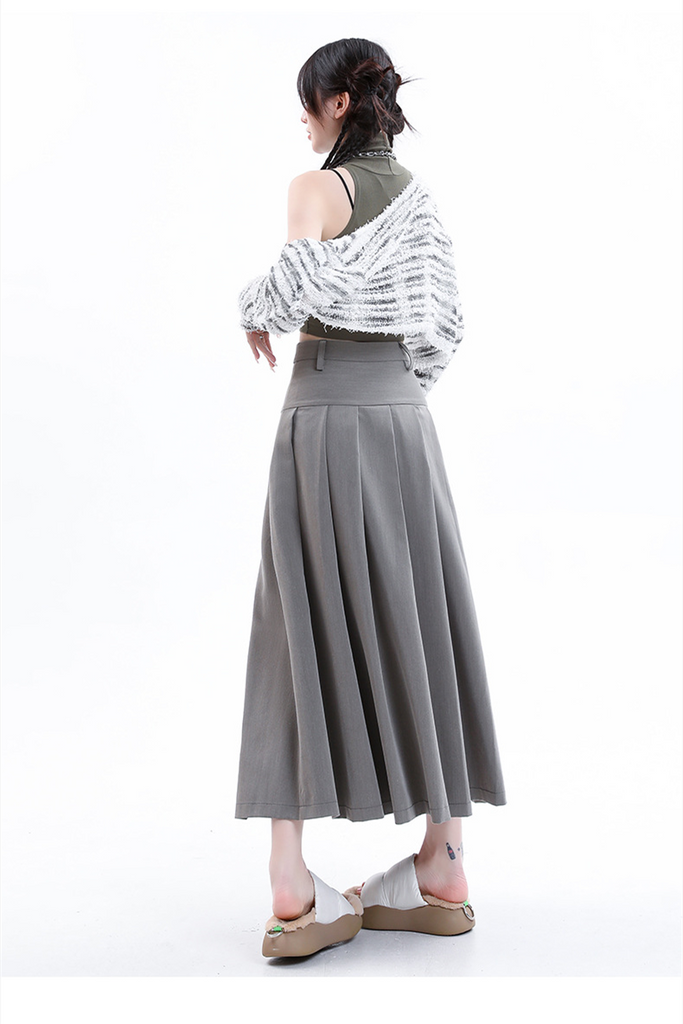 Women’s Black Pleated Skirt – High-Waist A-Line Midi Skirt 2025 SpringSummer