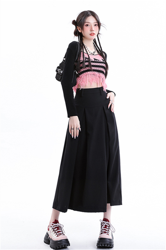 Women’s Black Pleated Skirt – High-Waist A-Line Midi Skirt 2025 SpringSummer