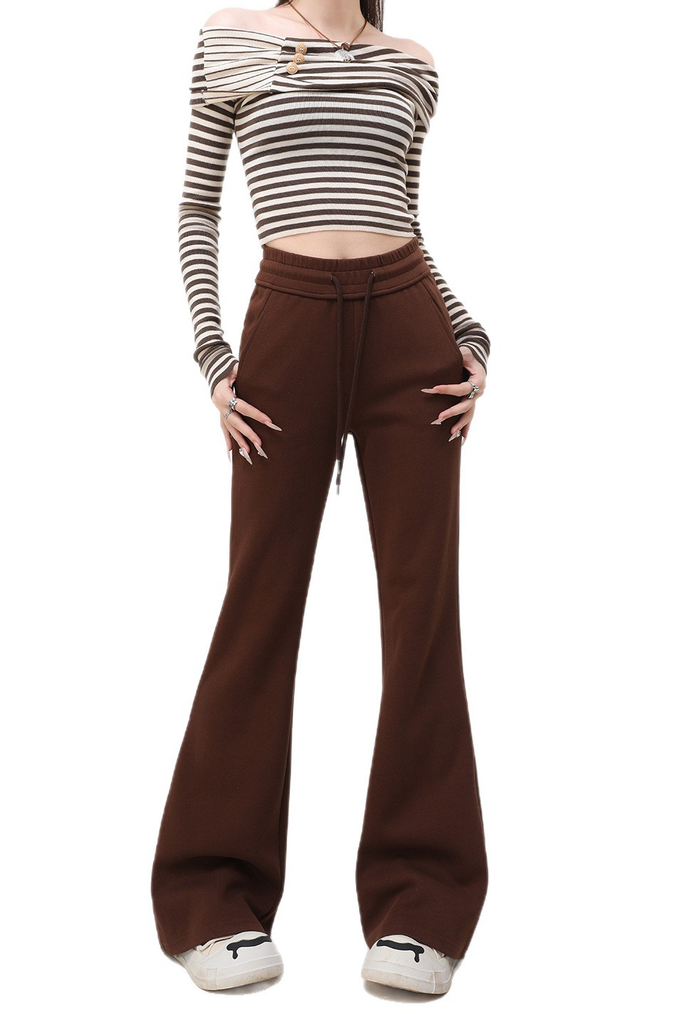 Women’s Coffee Flared Yoga Pants – High-Waist Slimming Casual Sweatpants