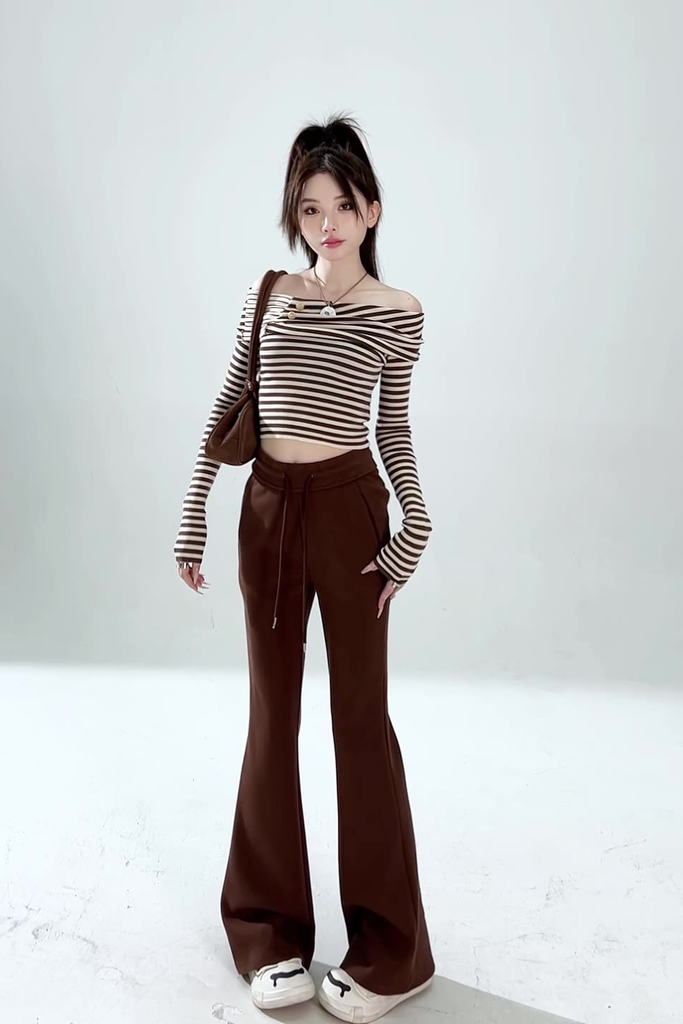 Women’s Coffee Flared Yoga Pants – High-Waist Slimming Casual Sweatpants