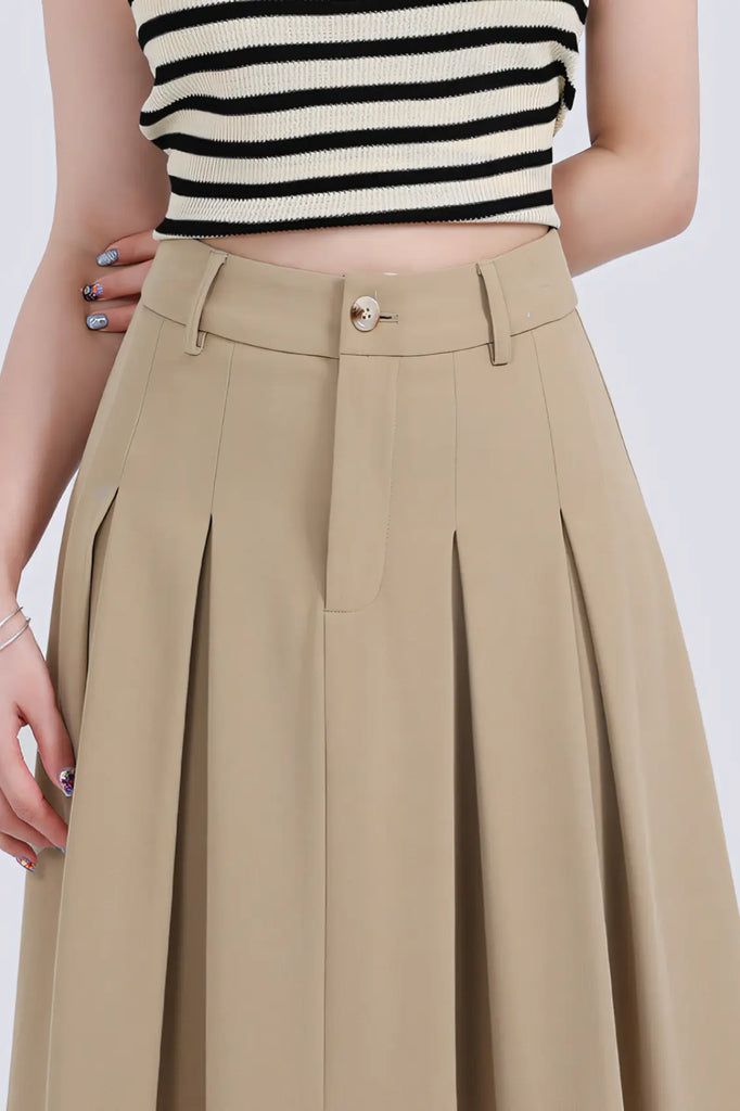 Women’s Khaki High-Waist A-Line Midi Skirt