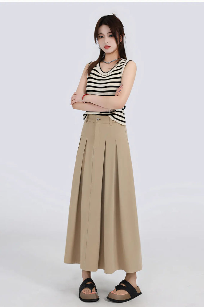 Women’s Khaki High-Waist A-Line Midi Skirt