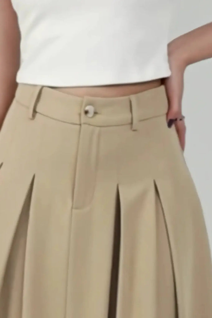 Women’s Khaki High-Waist A-Line Midi Skirt