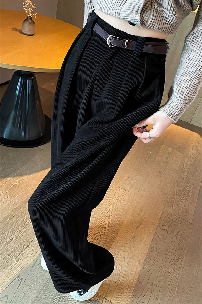 Women’s Maillard Coffee Chenille Wide-Leg Pants – Slim-Fit Straight Cut Trousers