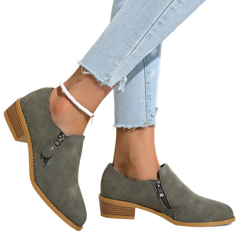 Women’s Plus-Size Suede Ankle Boots – Chunky Heel Martin Boots with Side Zipper