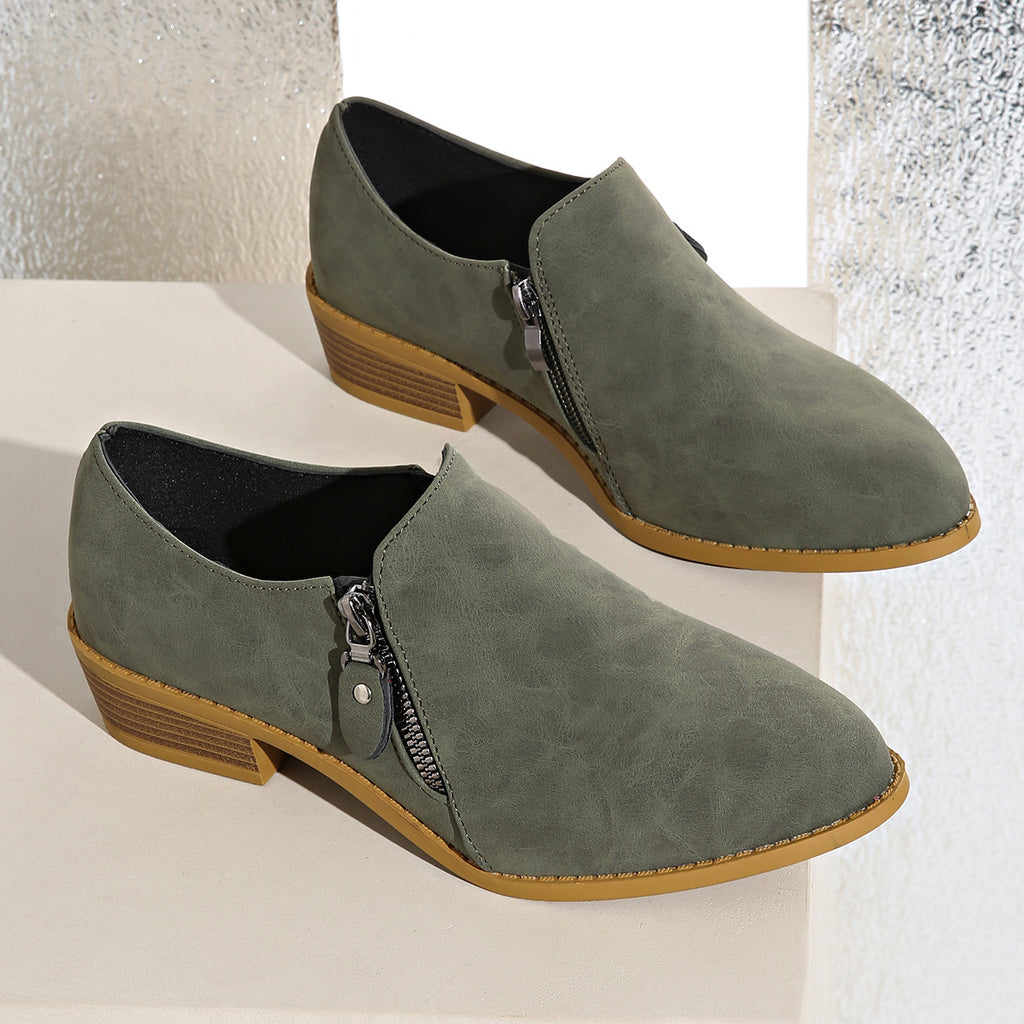 Women’s Plus-Size Suede Ankle Boots – Chunky Heel Martin Boots with Side Zipper