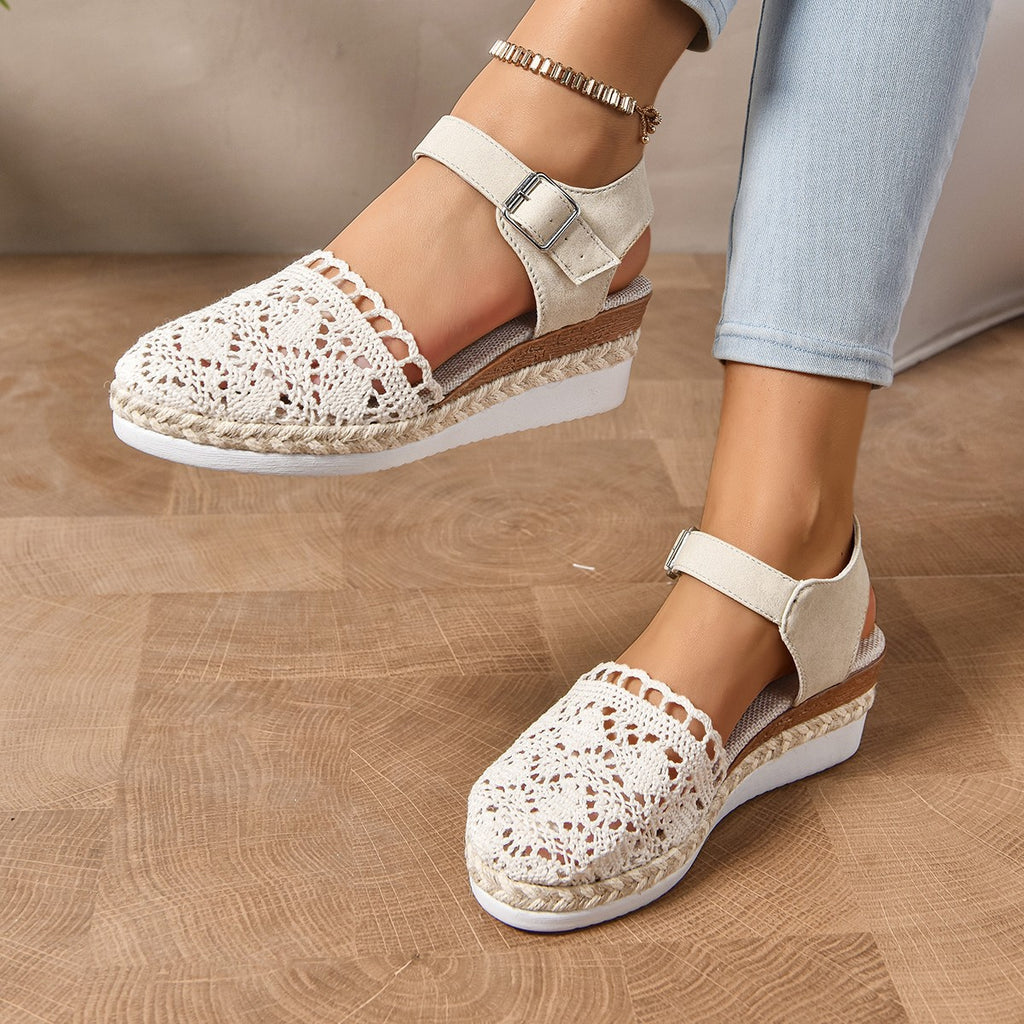 Women’s Plus-Size Wedge Sandals – Closed-Toe Slingback with Ankle Strap