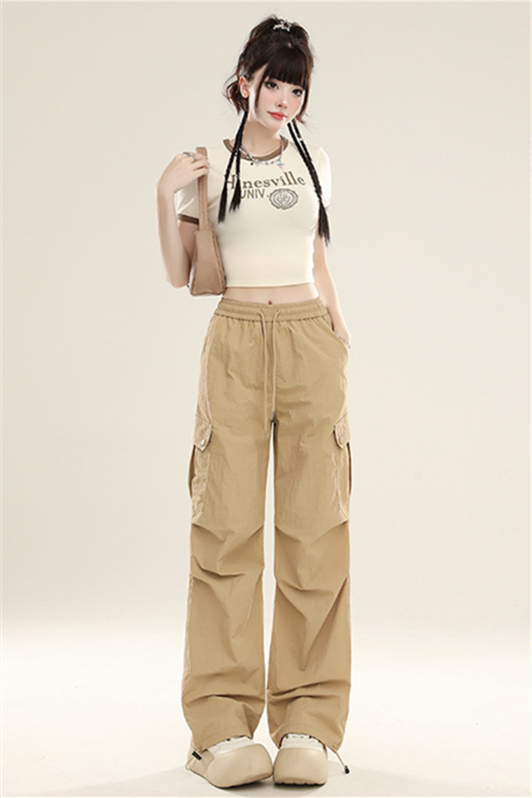 Women’s Quick-Dry Cargo Pants – High-Waist Straight-Leg Parachute Trousers