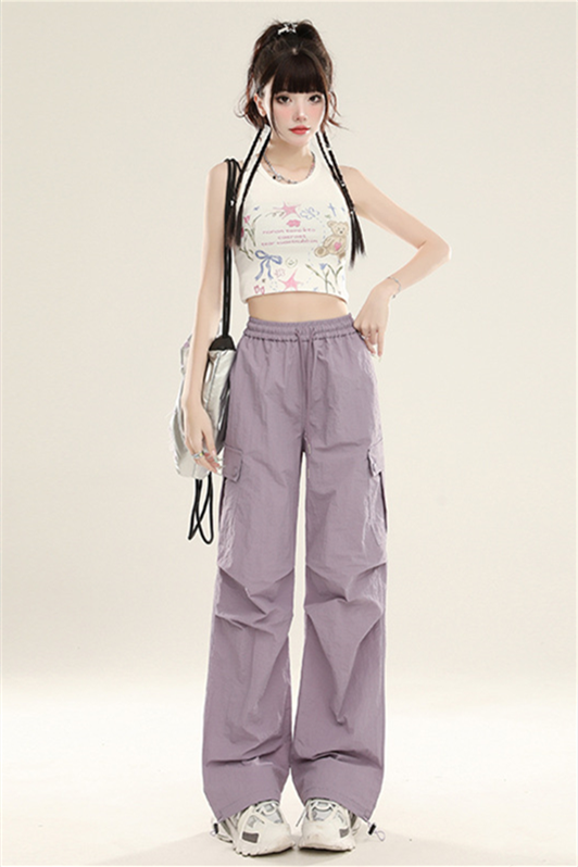 Women’s Quick-Dry Cargo Pants – High-Waist Straight-Leg Parachute Trousers