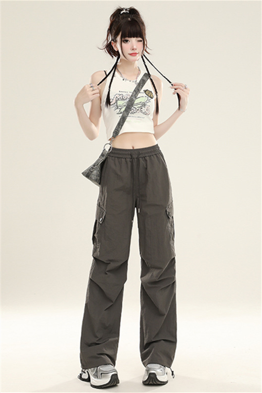 Women’s Quick-Dry Cargo Pants – High-Waist Straight-Leg Parachute Trousers