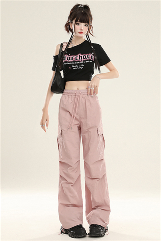 Women’s Quick-Dry Cargo Pants – High-Waist Straight-Leg Parachute Trousers