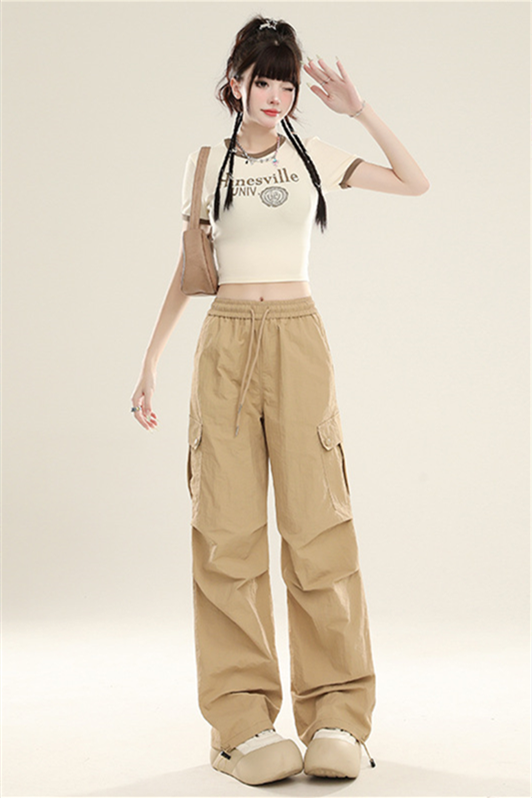 Women’s Quick-Dry Cargo Pants – High-Waist Straight-Leg Parachute Trousers