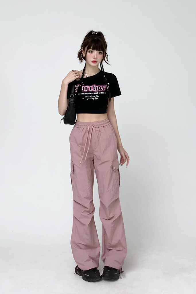 Women’s Quick-Dry Cargo Pants – High-Waist Straight-Leg Parachute Trousers
