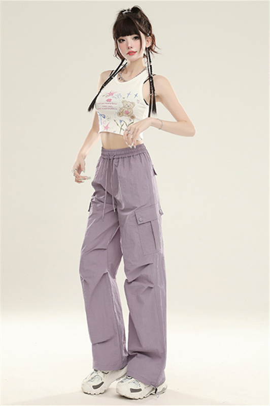 Women’s Quick-Dry Cargo Pants – High-Waist Straight-Leg Parachute Trousers