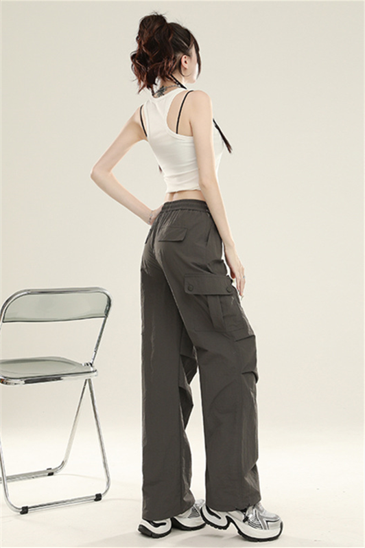 Women’s Quick-Dry Cargo Pants – High-Waist Straight-Leg Parachute Trousers