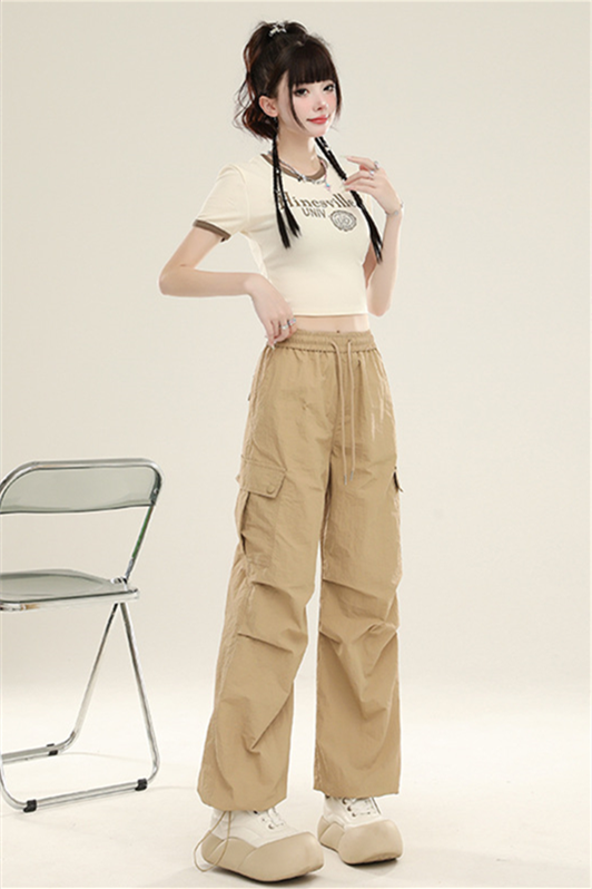Women’s Quick-Dry Cargo Pants – High-Waist Straight-Leg Parachute Trousers