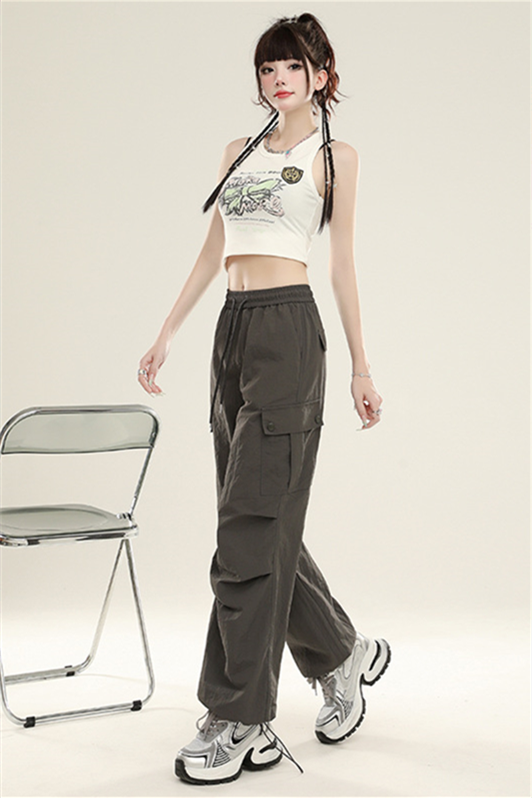 Women’s Quick-Dry Cargo Pants – High-Waist Straight-Leg Parachute Trousers