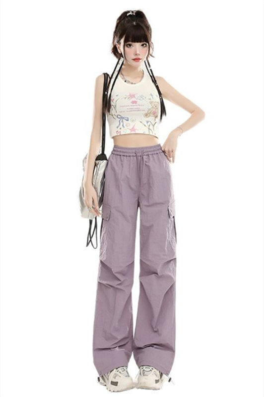Women’s Quick-Dry Cargo Pants – High-Waist Straight-Leg Parachute Trousers