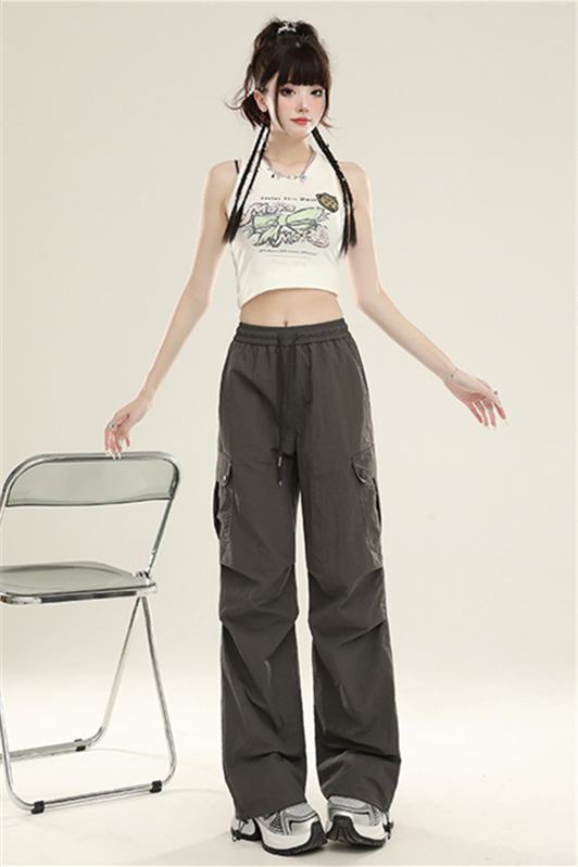 Women’s Quick-Dry Cargo Pants – High-Waist Straight-Leg Parachute Trousers