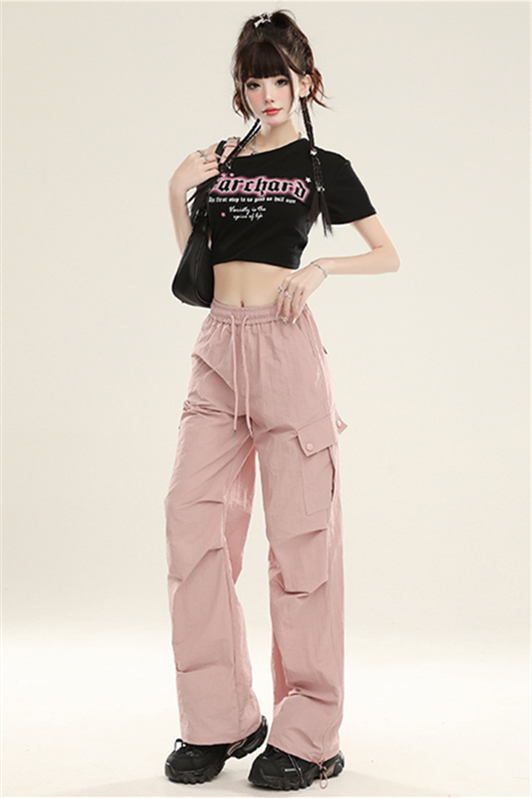 Women’s Quick-Dry Cargo Pants – High-Waist Straight-Leg Parachute Trousers
