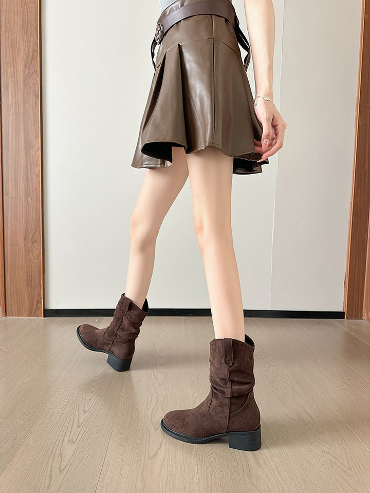 Women’s Retro Western Knight Boots – Wasteland-Inspired Mid-Heel