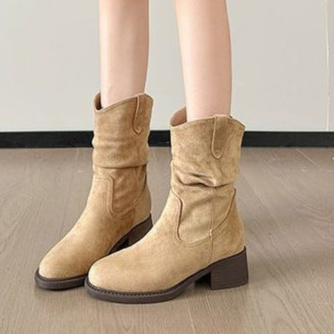 Women’s Retro Western Knight Boots – Wasteland-Inspired Mid-Heel