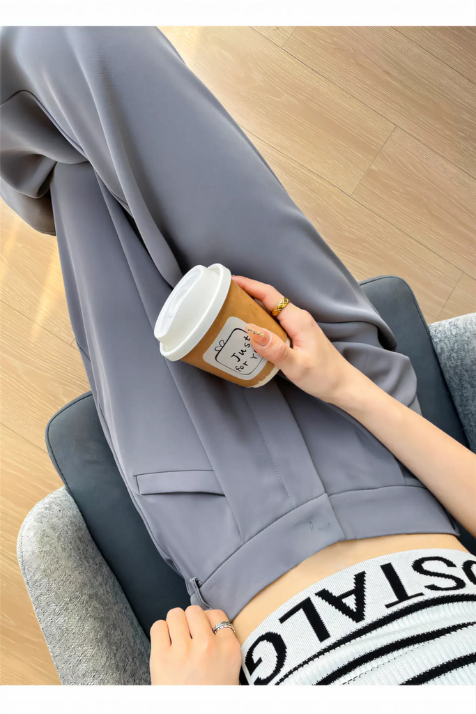Women’s White Ice-Silk Slim Wide-Leg Pants – Summer Thin Suit Trousers