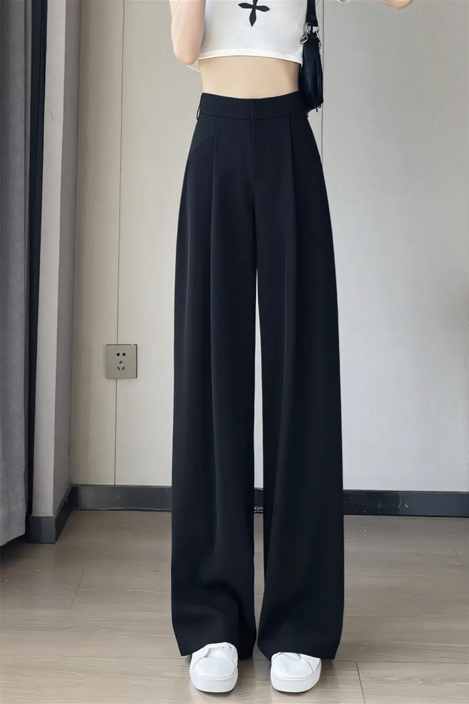Women’s White Ice-Silk Slim Wide-Leg Pants – Summer Thin Suit Trousers