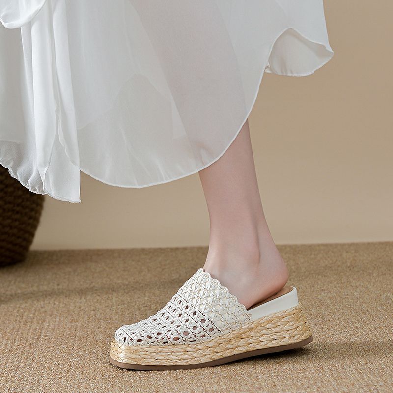 Women’s Woven Mule Slides – Closed-Toe Breathable Platform Slip-Ons