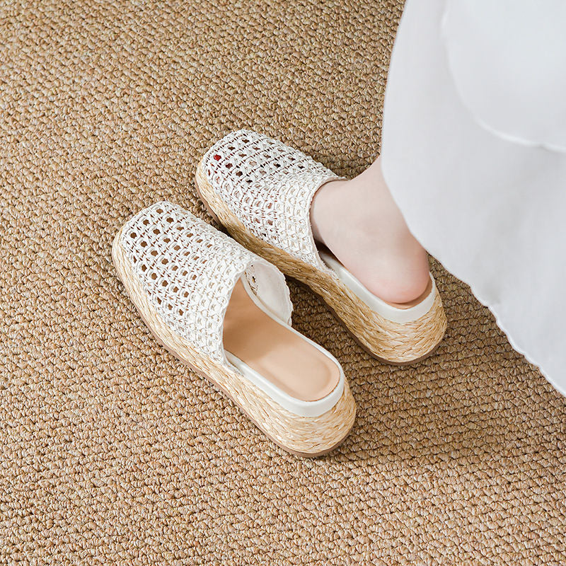 Women’s Woven Mule Slides – Closed-Toe Breathable Platform Slip-Ons
