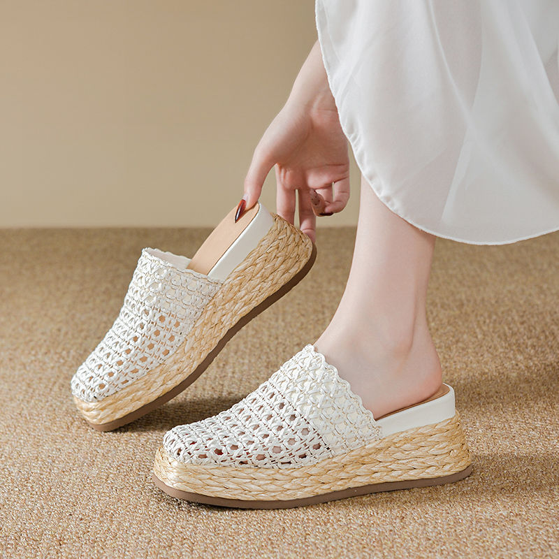 Women’s Woven Mule Slides – Closed-Toe Breathable Platform Slip-Ons