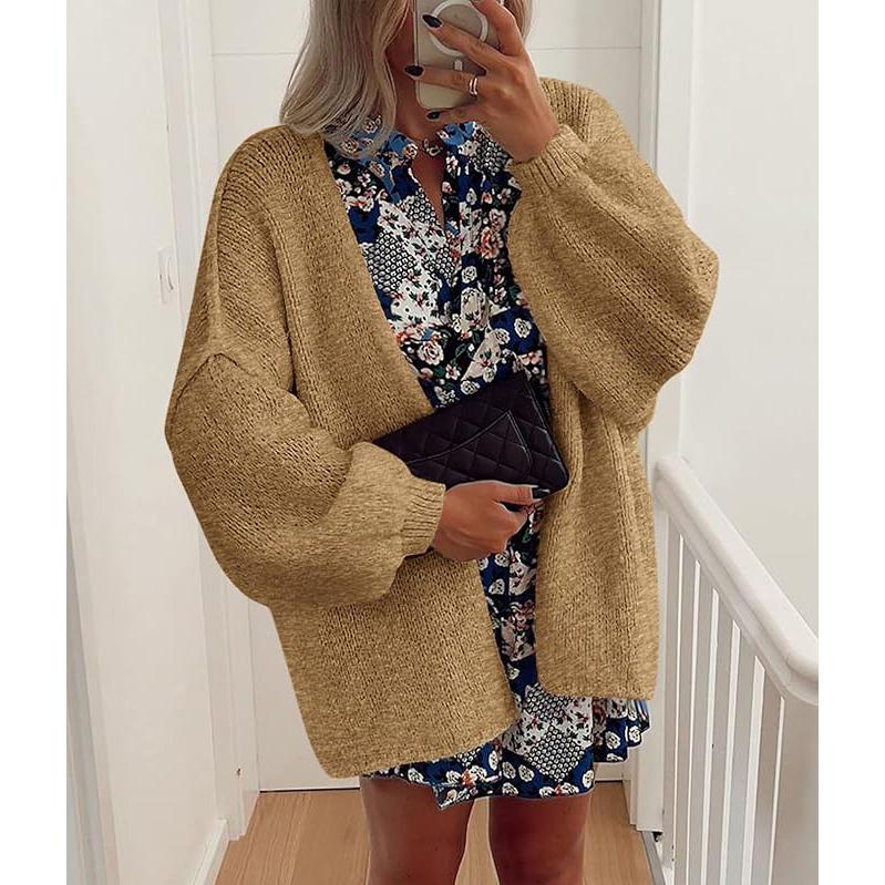 Women's Oversized Cardigan Sweater Fall Long Lantern Sleeve Knit Open Front Lightweight Sweater Knitwear Tops