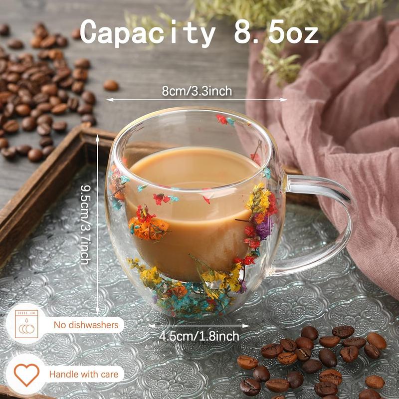 🌸Transparent Double Glass Flower Tea Cup
