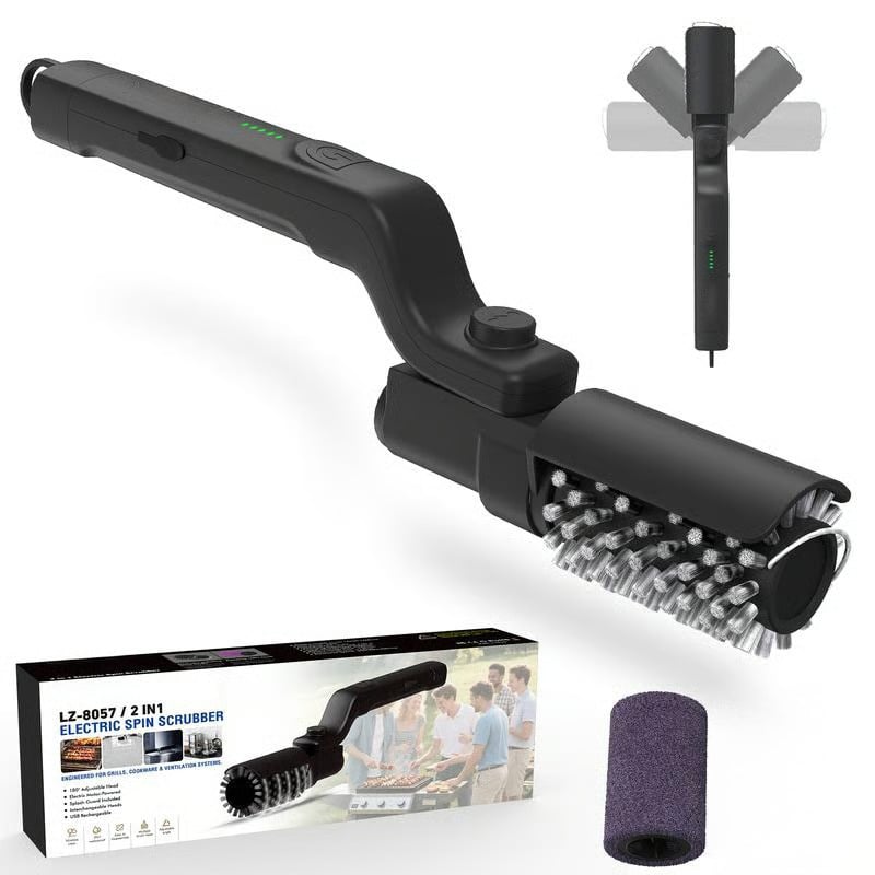 🔥Electric BBQ Grill Brush Cordless and Rechargeable Stainless Steel Bristles,Two Cleaning Brushes,Adjustable Angle