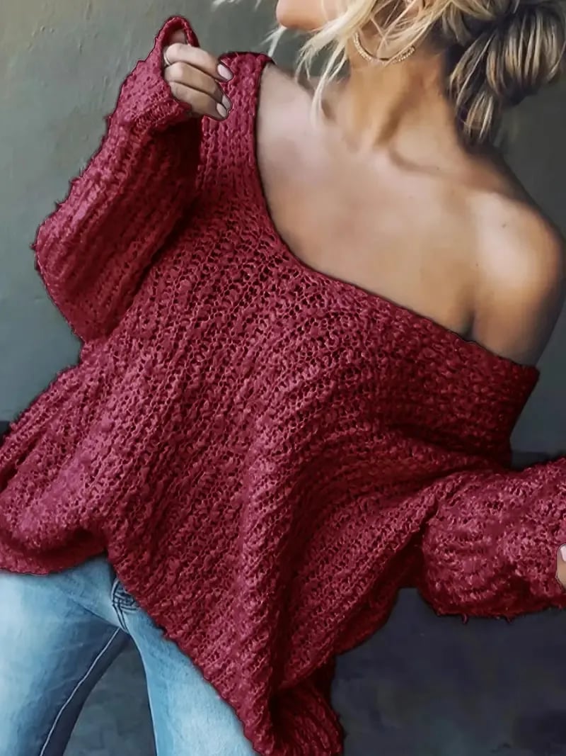 Women's Off-the-Shoulder Sweater Loose Lightweight Pullover Top