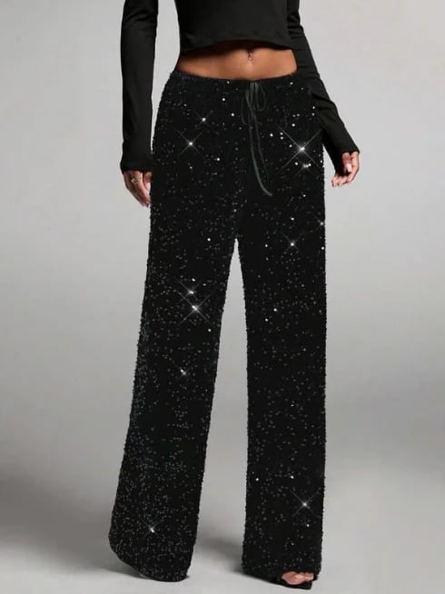 🎅Women's Sequin Sparkle Wide Leg Pants with Elastic Waistband - Buy two and get free shipping!